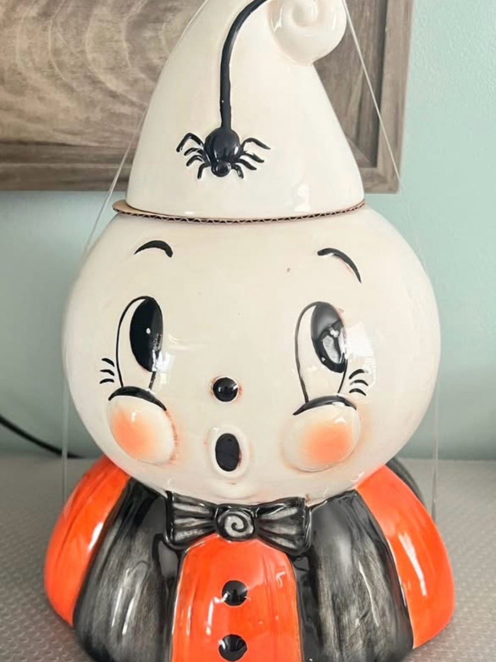 Johanna Parker Vintage Style Halloween Ghost Cookie Jar - Cream, Black & Orange